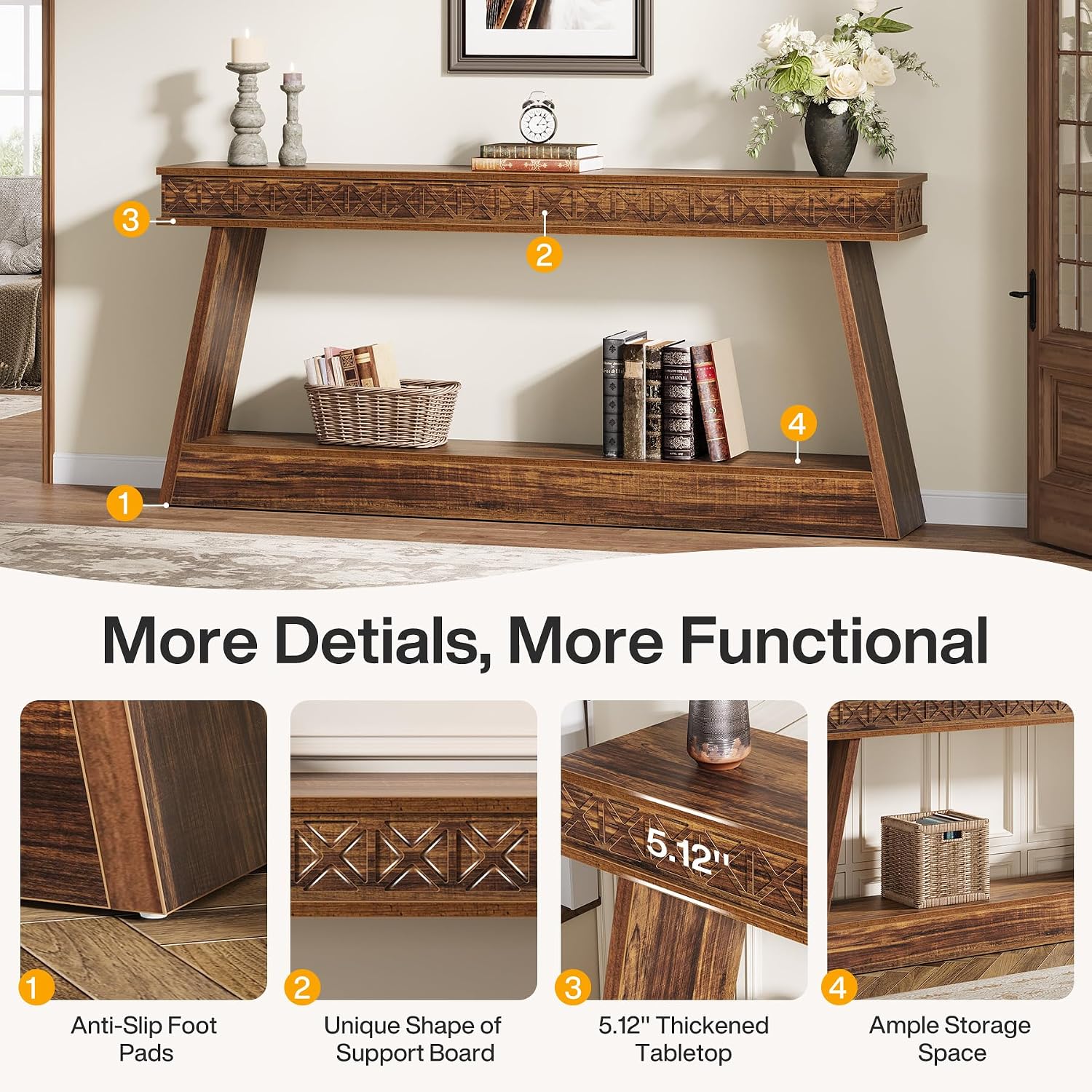Tribesigns 70.9 Inch Long Console Table for Entryway, 2-Tier Farmhouse Entryway Table with Storage, Narrow Sofa Table Behind the Couch, Wood Accent Table for Hallway, Living Room, Foyer, Dark Brown