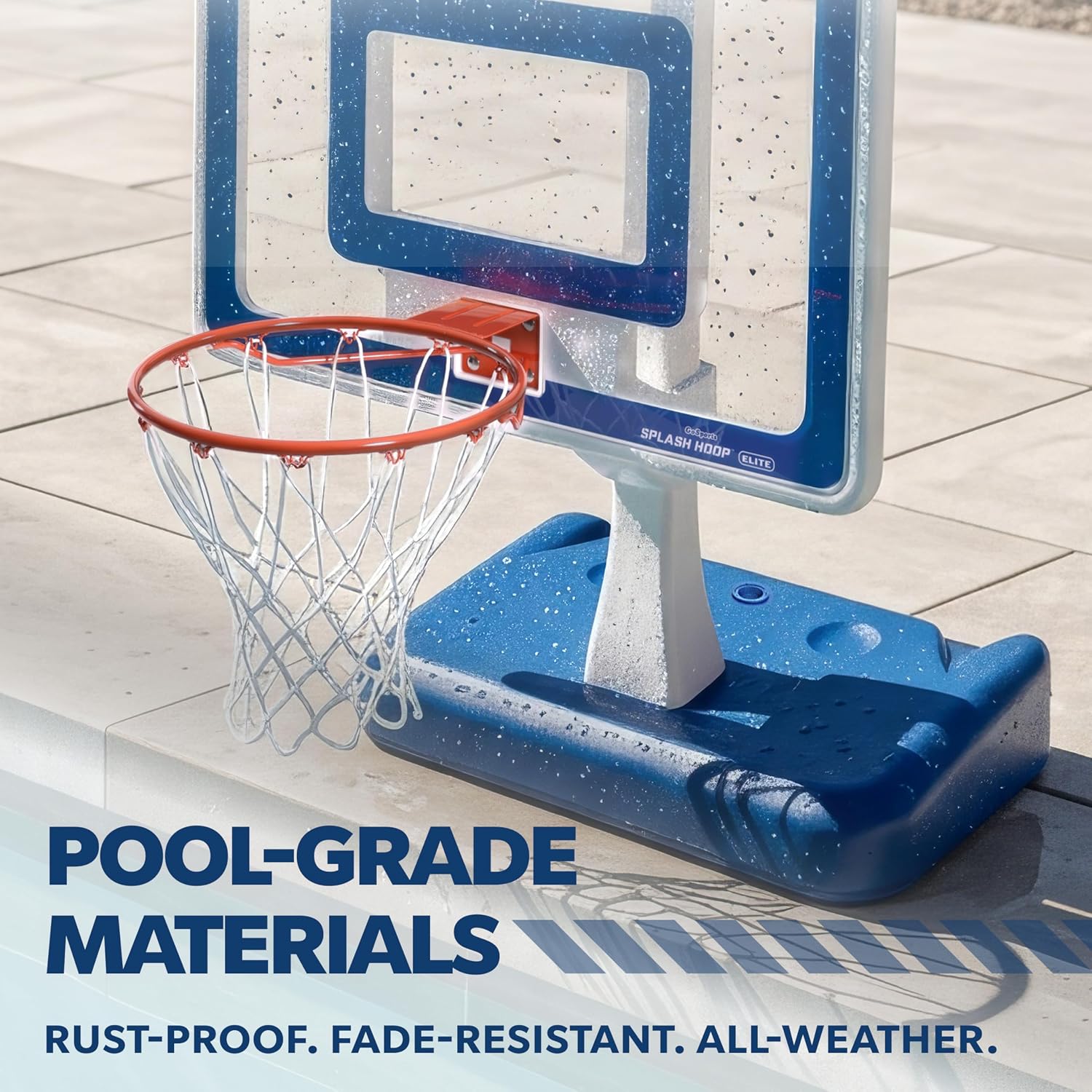 GoSports Splash Hoop Elite - Adjustable Height or Fixed Post - Pool Hoop Basketball Game with Water Weighted Base, Regulation Steel Rim and 2 Pool Basketballs