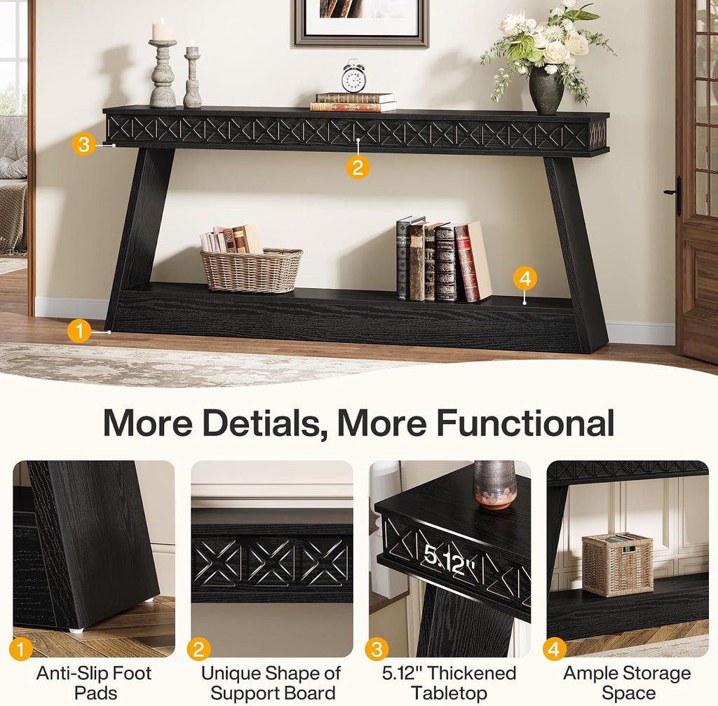 Tribesigns 70.9 Inch Long Console Table for Entryway, 2-Tier Farmhouse Entryway Table with Storage, Narrow Sofa Table Behind the Couch, Wood Accent Table for Hallway, Living Room, Foyer, Black