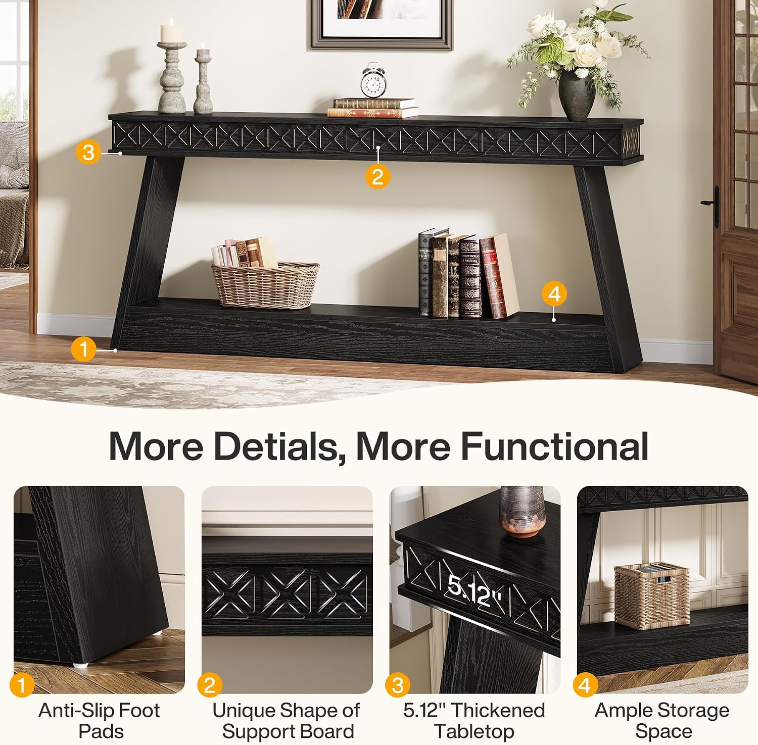 Tribesigns 70.9 Inch Long Console Table for Entryway, 2-Tier Farmhouse Entryway Table with Storage, Narrow Sofa Table Behind the Couch, Wood Accent Table for Hallway, Living Room, Foyer, Black