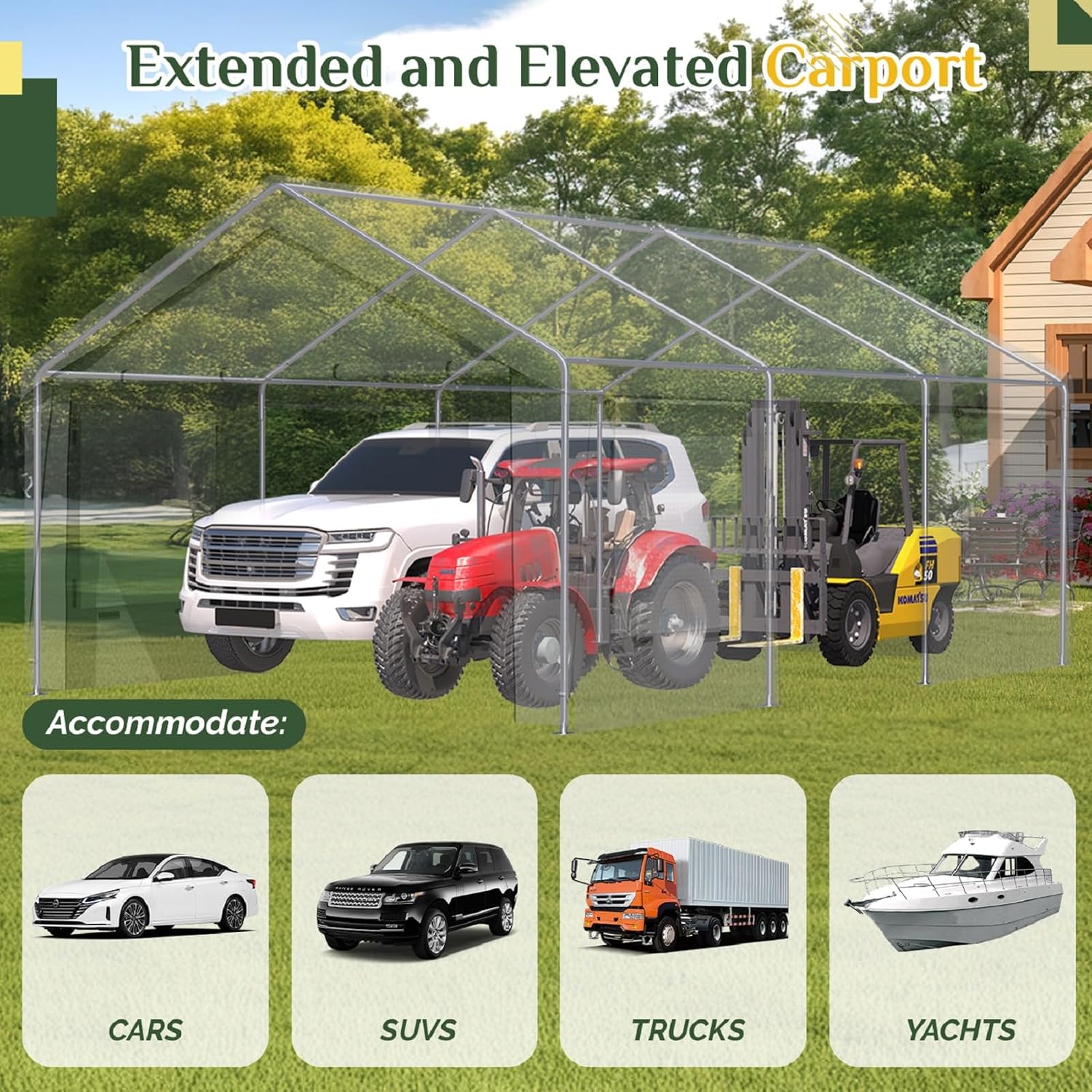 EROMMY 13' x 20' Heavy Duty Carport, Portable Garage with Removable Sidewalls, Shelter with Roll-Up Windows, All-Season Car Canopy for Truck, Boat, Tractor, White
