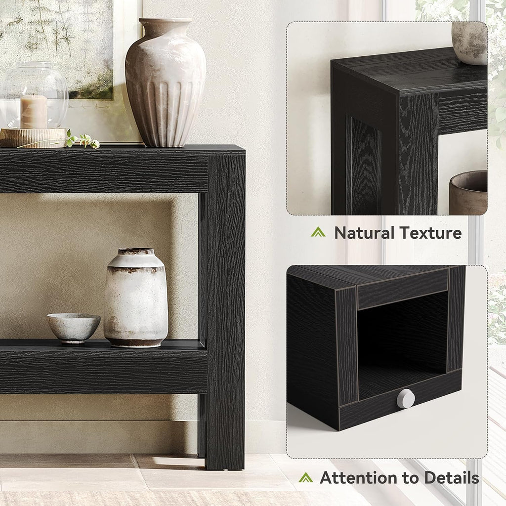 LITTLE TREE 63-Inch Black Console Table for Entryway, Narrow Long Wooden Entry Table for Living Room, Hallway, Sofa, Entrance, Foyer, Behind Couch with 2-Tier Storage Shelves