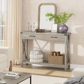 IDEALHOUSE Console Table with 2 Drawers, Farmhouse Entryway Table with Storage Shelf, Accent Wood Sofa Table for Living Room, Hallway, Foyer-Grey (WCT001)