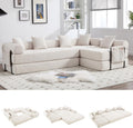 Oversized Modular Cloud Couch for Living Room, Corduroy L-Shaped Sectional Sleeper Sofa Bed with Fixed-Shape Frame, Modern Boneless Couch with Pillows & Storage, Beige White