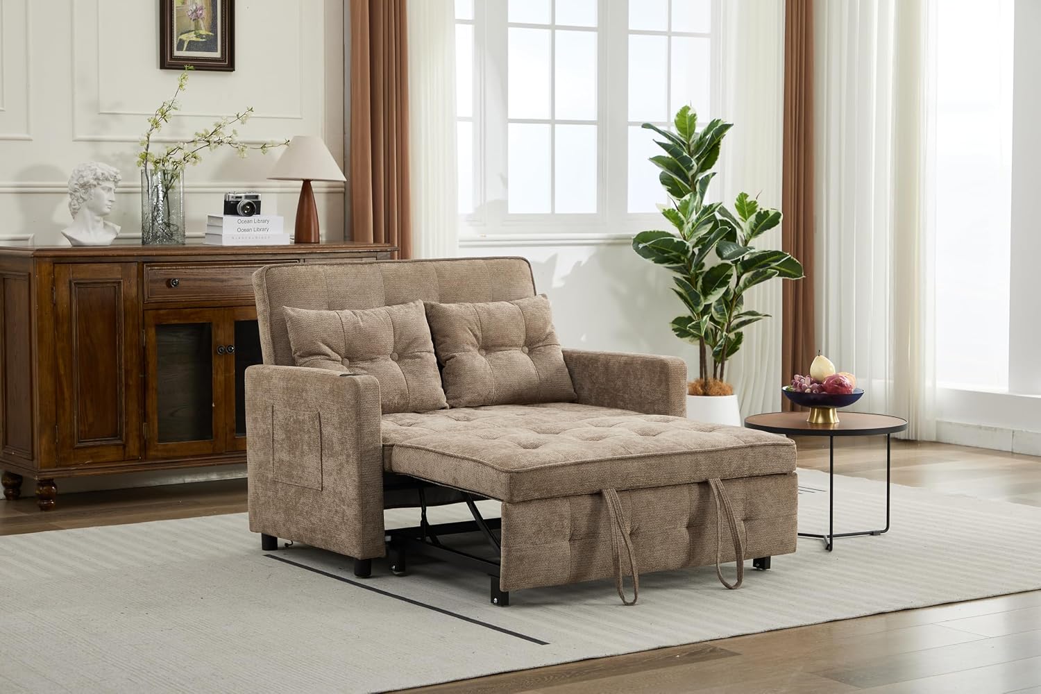 KEIKI 46' Sleeper Sofa Bed, 3-in-1 Convertible Sofa Chair with Pullout Bed, Loveseat with Adjustable Backrest and Side Pocket for Living Room, Dorm, Apartment, Came