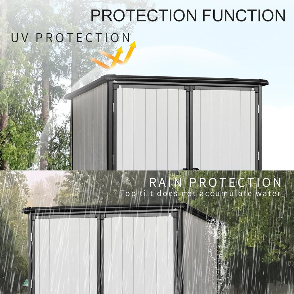 5x3 Resin Outdoor Storage Shed with Floor, Vertical Plastic Storage Cabinet with Lockable Doors, All-Weather Garden Tool Shed for Bikes and Patio Furniture (White)