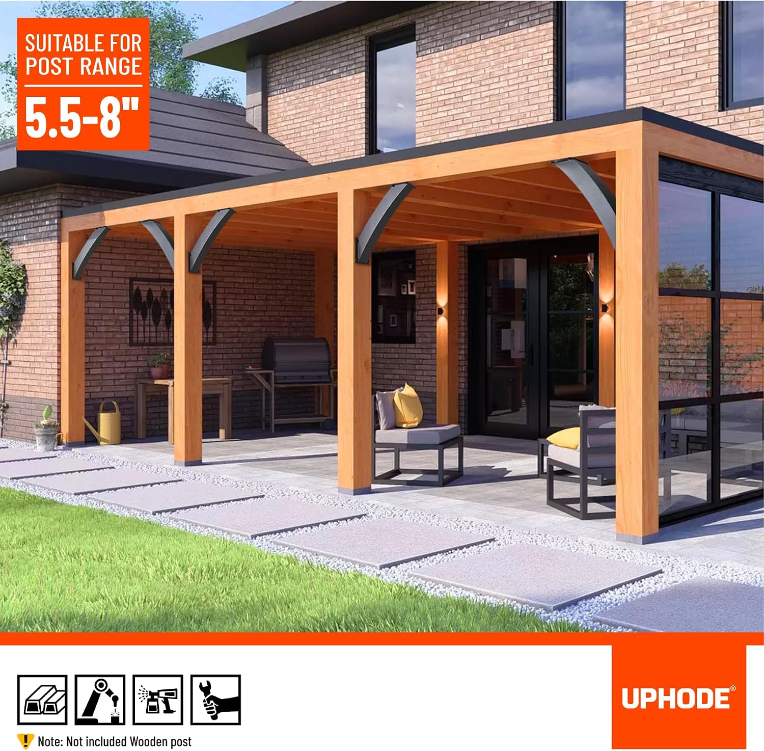 Heavy Duty Integrated Arc 4''x4''(Actual Tube Dia: 3.2''x 3.2'') 45 Degree Angle Support Pergola Brackets Q235-Steel 8Pack