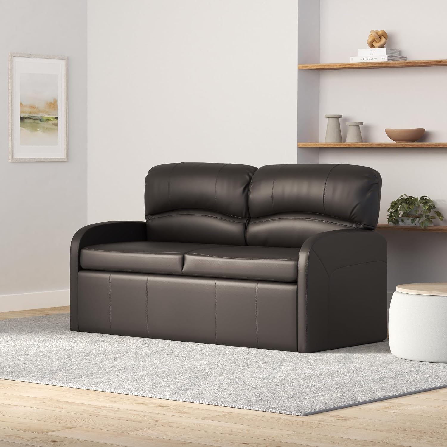 RecPro Charles 65' Jack Knife RV Sleeper Sofa with Arms | RV Furniture | Zero Wall Hugger (Putty)