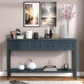 Merax Farmhouse Entryway Console Table with 4 Drawers and Shelf, Sofa Table Behind Couch, Navy Blue