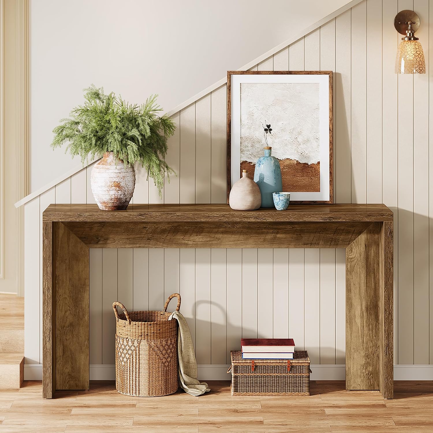 Tribesigns Farmhouse Console Table, 55-Inch Wooden Sofa Table with Storage for Entryway, Foyer, Hallway, Living Room, Easy Assembly (Rustic Brown)