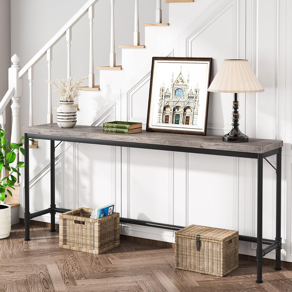 Tribesigns 70.9 Inch Extra Long Console Table for Entryway, Narrow Long Sofa Table Behind Couch, Rustic Grey Hallway Table Industrial Height Bar Table for Living Room