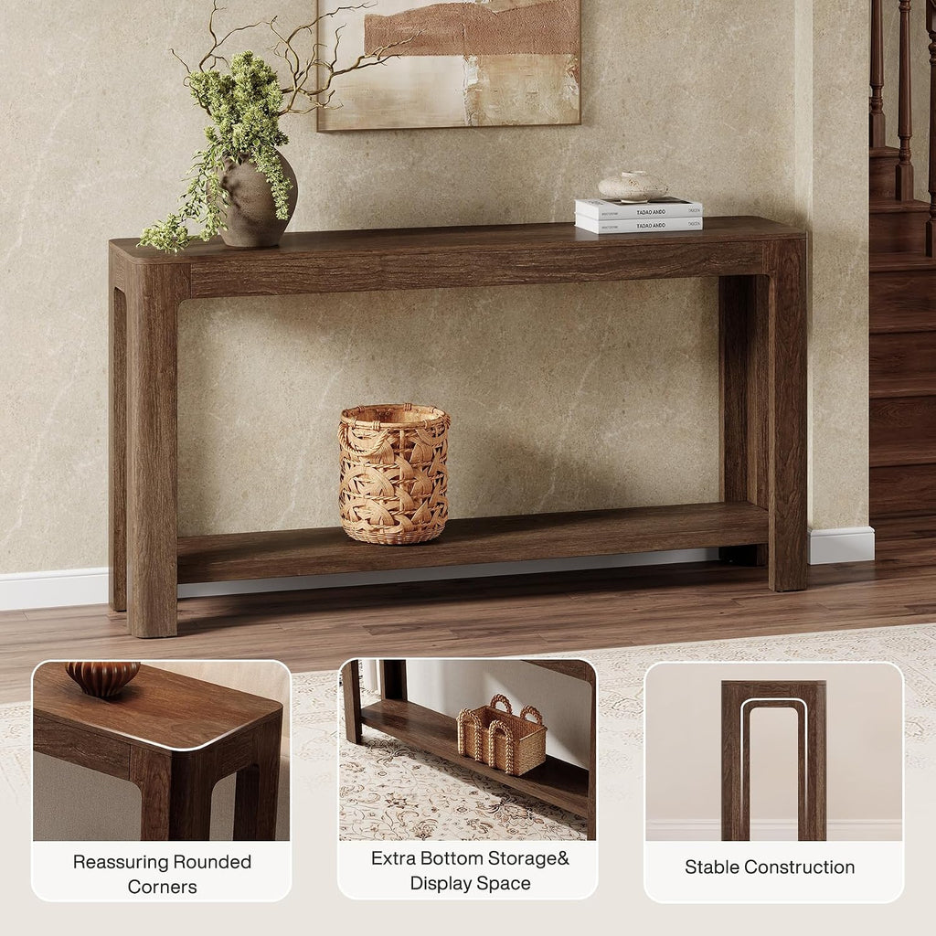 Tribesigns 63 Inch Entryway Console Table, 2-Tier Farmhouse Narrow Sofa Table Behind Couch, Accent Entrance Console Furniture for Entryway, Foyer, Hallway, Dark Brown