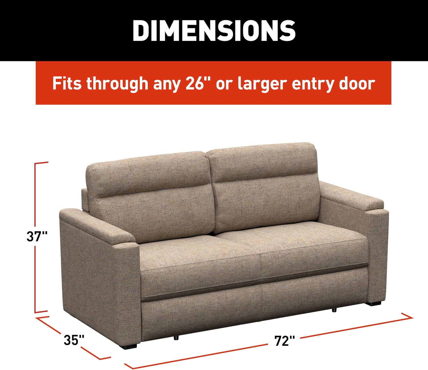 THOMAS PAYNE Signature Heritage Series 72' Dellmead RV Rest Easy Sleeper Sofa with Easy-to-Use Fold-Out Mechanism, 81' Bed Depth - 2024044359