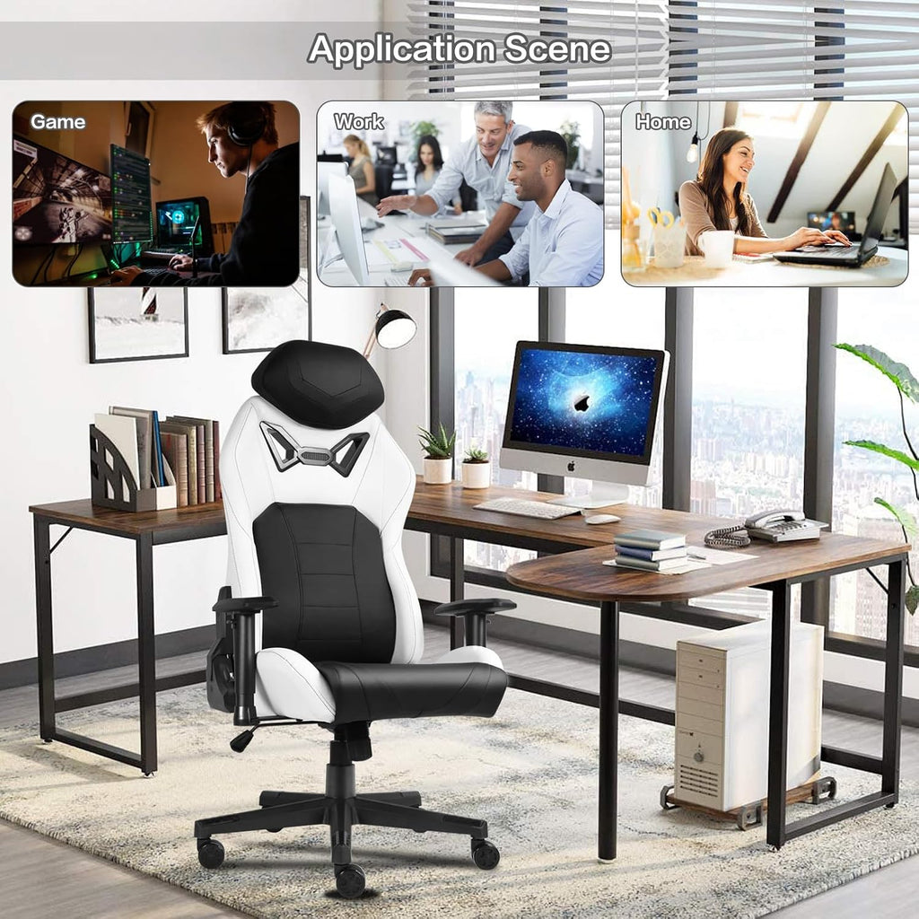 Modern-Depo Ergonomic Gaming Chairs for Adults with High-Density Memory Foam | Swivel Comfortable Office Chair, Big and Tall Video Game Chair, High Back Computer Chair for Home, Office, Black White