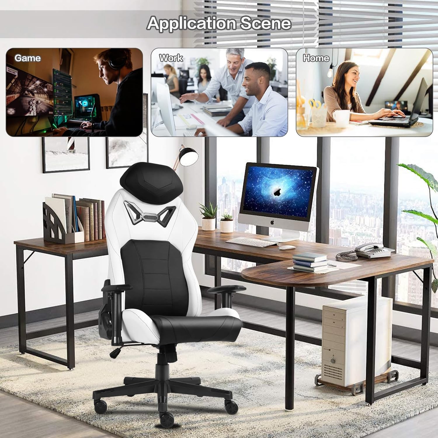 Modern-Depo Ergonomic Gaming Chairs for Adults with High-Density Memory Foam | Swivel Comfortable Office Chair, Big and Tall Video Game Chair, High Back Computer Chair for Home, Office, Black White
