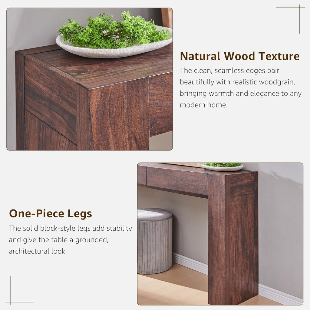 OKD Modern Entryway Console Table, Sofa Table with Drawers, 63' Long Hall Table Behind Couch, Thick Wood Design for Living Room, Hallway - Dark Walnut
