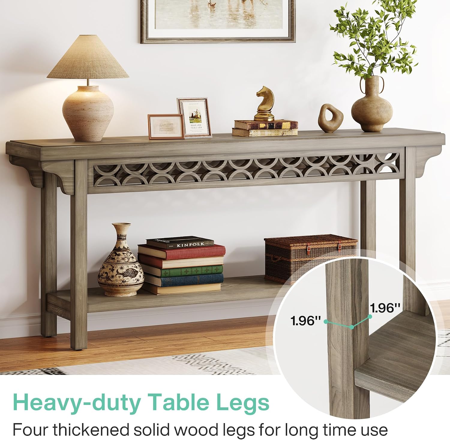 Tribesigns 70.8-Inch Solid Wood Long Console Table, Farmhouse Entryway Table with Storage, Narrow Sofa Table Grey Couch Table for Living Room Entryway Hallway (Gray)