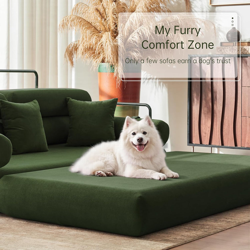 YINIX Convertible Sleeper Sofa - 35'' High-Back Floor Couch Bed - Folding Sofa Bed with Rounded Arm Supports - Floor Sofa Lounge Sofa Bed for Living Room - Green