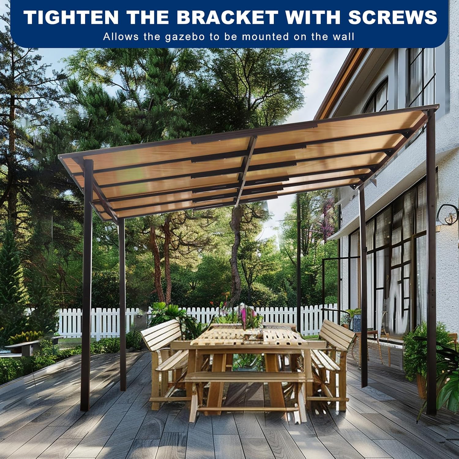 10' x 10' Outdoor Pergola Gazebo, Wall-Mounted Lean to Metal Awning Gazebo with Roof, Large Heavy Duty Garage Top Tent for Patio, Decks, Backyard