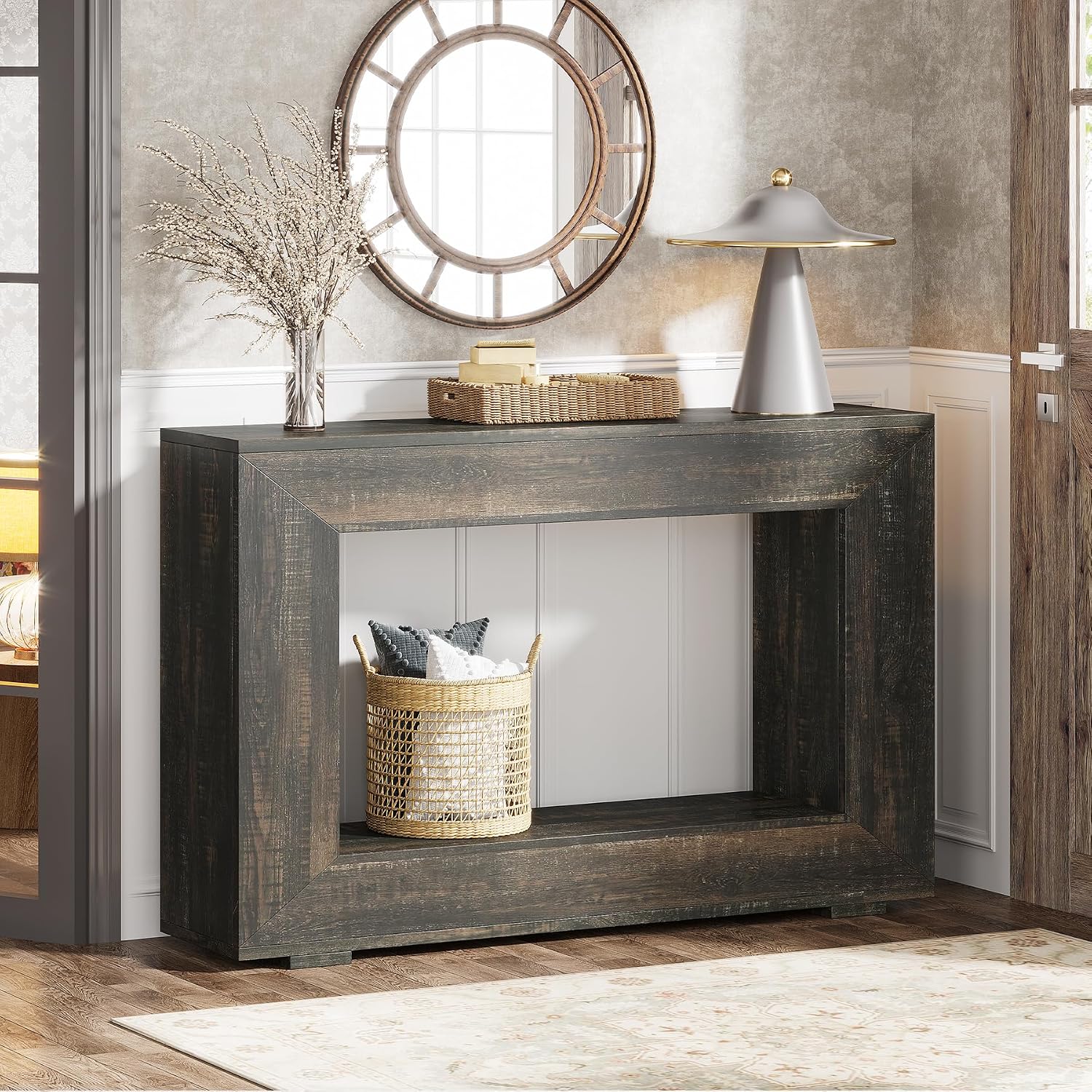 Tribesigns Farmhouse Console Table, 47 Inches Entryway Console Table with Storage, Industrial Hallway Accent Table for Living Room, Entrance