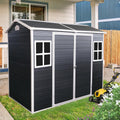 KUIKUI Outdoor Storage Shed with Floor, 4x8ft Resin Storage Sheds with 2 Windows and Lockable Door for Garden Tools, Backyard, Bike, Black