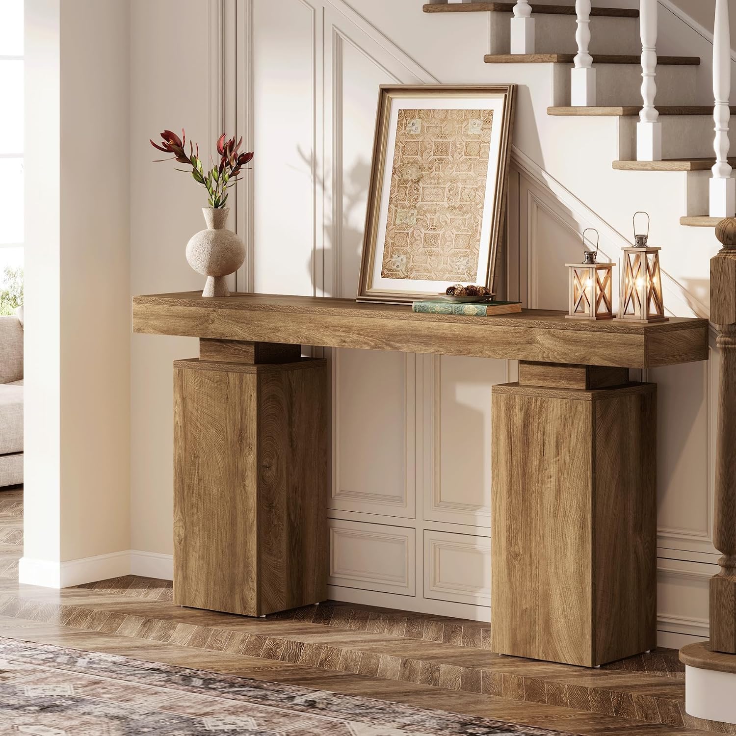 Tribesigns 63-Inch Long Console Table, Farmhouse Entryway Table Behind Couch, Wooden Foyer Stand Entry Station, Modern Hallway Accent Furniture for Living Room Decor, Entrance, Natural Wood Finish