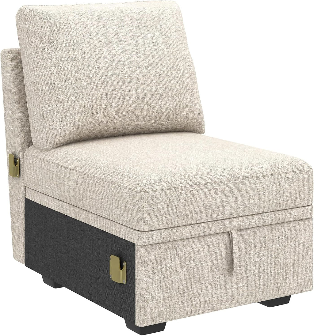 HONBAY Single Seat for Modular Sectional Sleeper Sofa with Pull Out Bed, Customizable Armless Chair for Sectional Couch, Beige