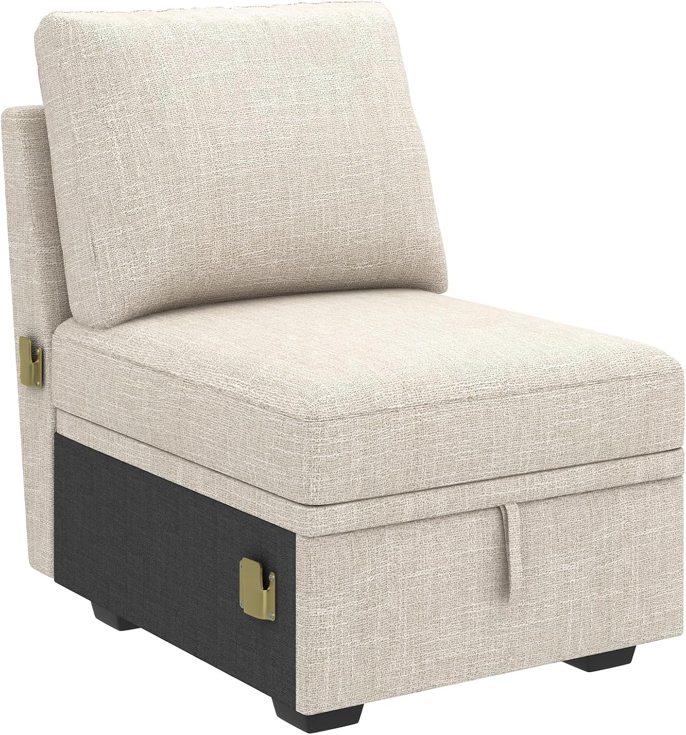 HONBAY Single Seat for Modular Sectional Sleeper Sofa with Pull Out Bed, Customizable Armless Chair for Sectional Couch, Beige