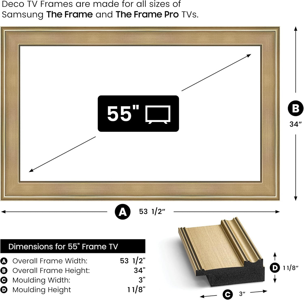 Champagne 55' Premiere Deco TV Frame - Compatible ONLY with Samsung The Frame TVs (Fits 2021-2026, LS03A, LS03B, LS03C, LS03D, LS03FA)
