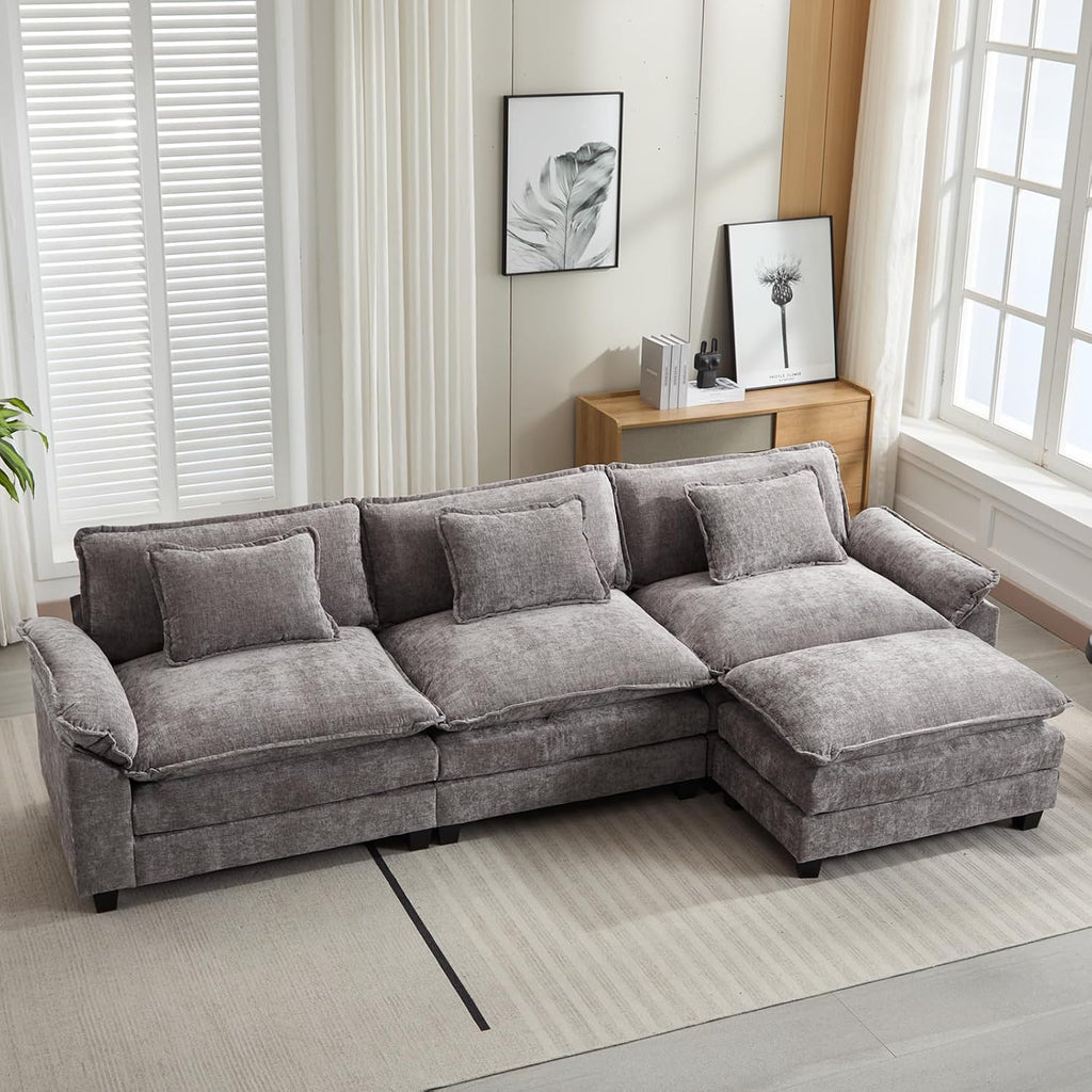 Oprisen 120' Modular Sectional Sofa, Comfy Cloud Couch Sectional Sofa with Ottoman, Chenille Sofa Sleeper Deep Seat Sofa with Throw Pillows for Living Room (Light Gray, 120'- L Shape)