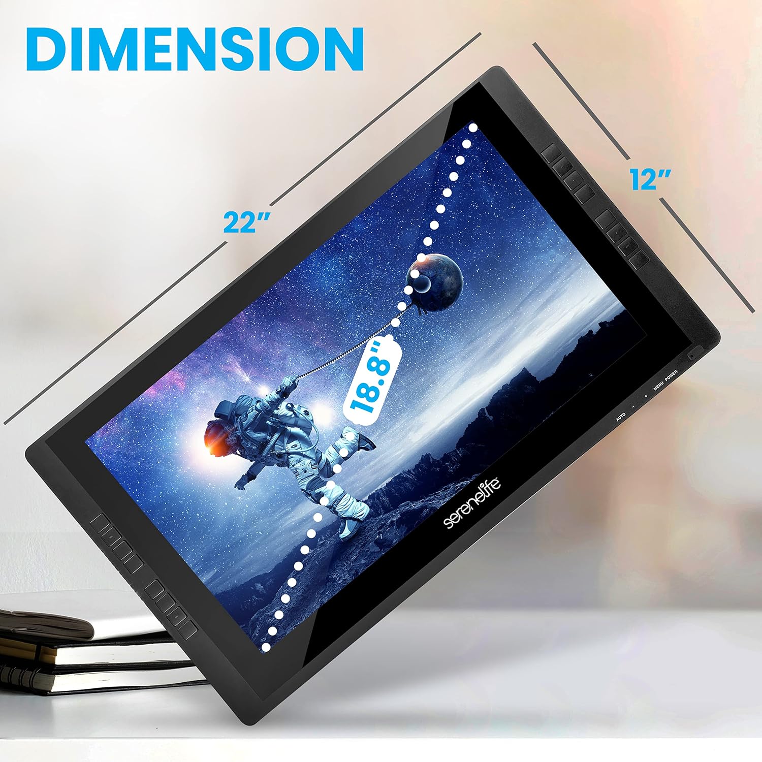 SereneLife Graphic Tablet with Active Pen - 22' Full-Laminated Technology Art Monitor w/ 8192 Pressure Levels Wireless Stylus - Digital Drawing, Online Teaching, Design - for MAC, Windows OS