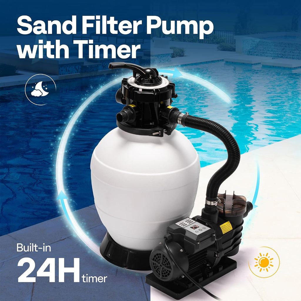 VIVOHOME Sand Filter Pump with 1/2 HP Motor, 2640 GPH w/Timer for in/Above Ground Pools up to 14,000 Gallons, 7-Way Valve with 55-Pound Sand Capacity