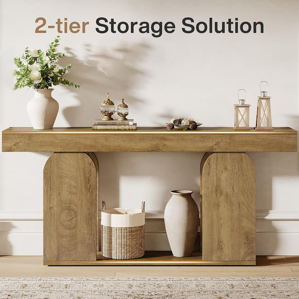 Tribesigns Farmhouse Wood Console Table, 70.9-Inch Entryway Accent Table with U-Shaped Base, 2-Tier Extra Long Sofa Tables for Entrance, Hallway, Living Room (Light Brown)