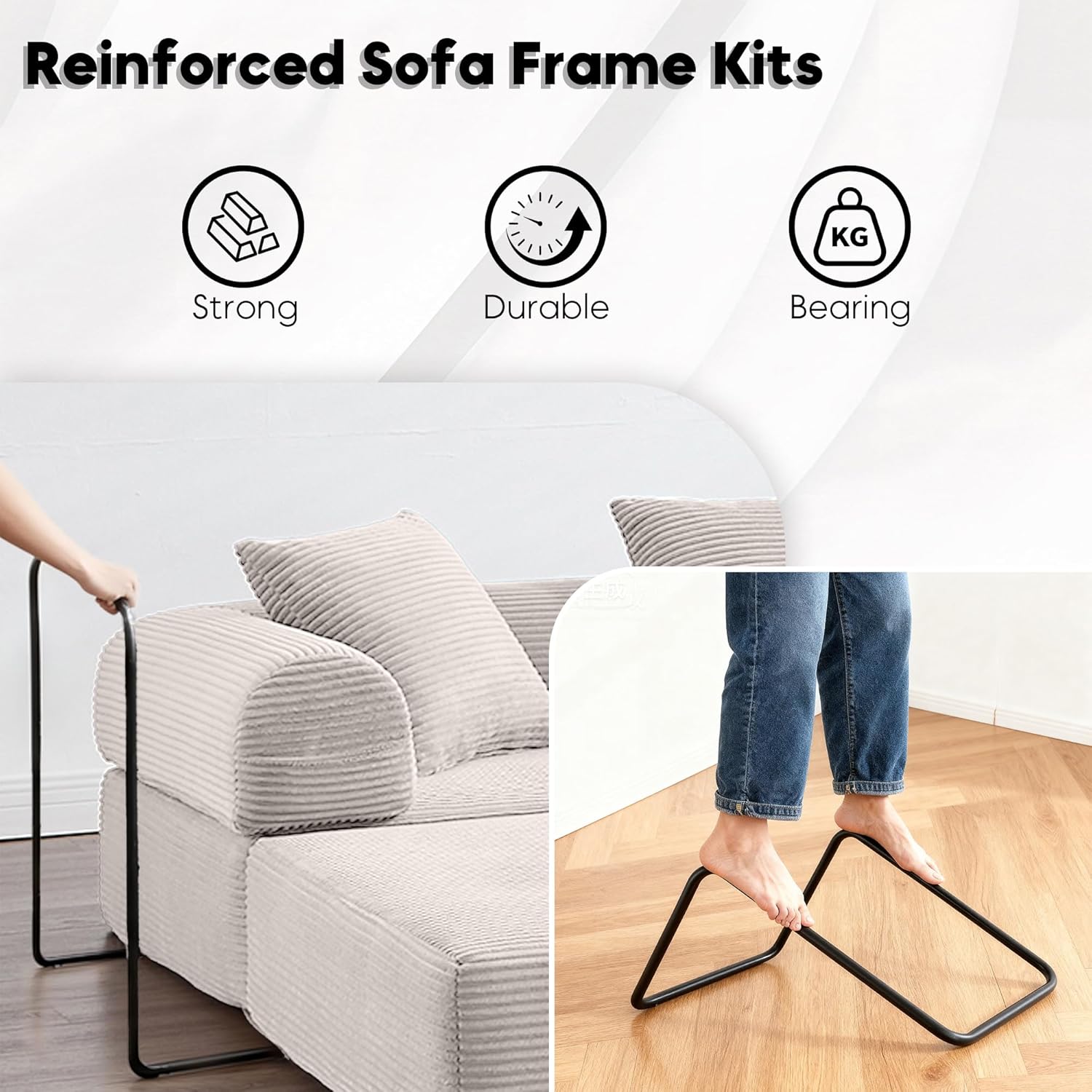 Oversized Modular Cloud Couch for Living Room, Corduroy L-Shaped Sectional Sleeper Sofa Bed with Fixed-Shape Frame, Modern Boneless Couch with Pillows & Storage, Beige White