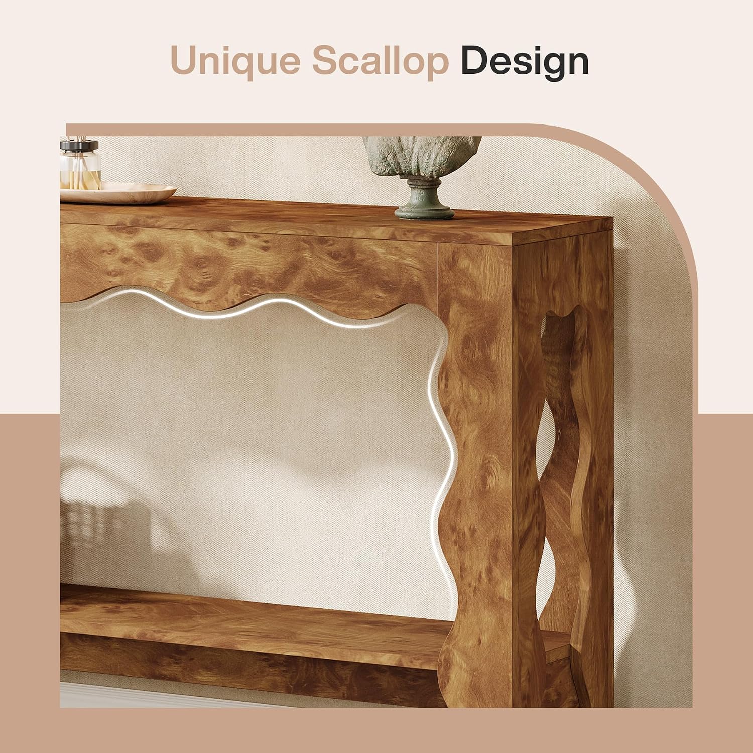 Tribesigns 63 Inch Entryway Table, Modern Rustic Entry Table with Scalloped Edge & Storage Shelf, Accent Narrow Long Sofa Table Behind Couch Console Tables for Entryway, Living Room, Light Brown