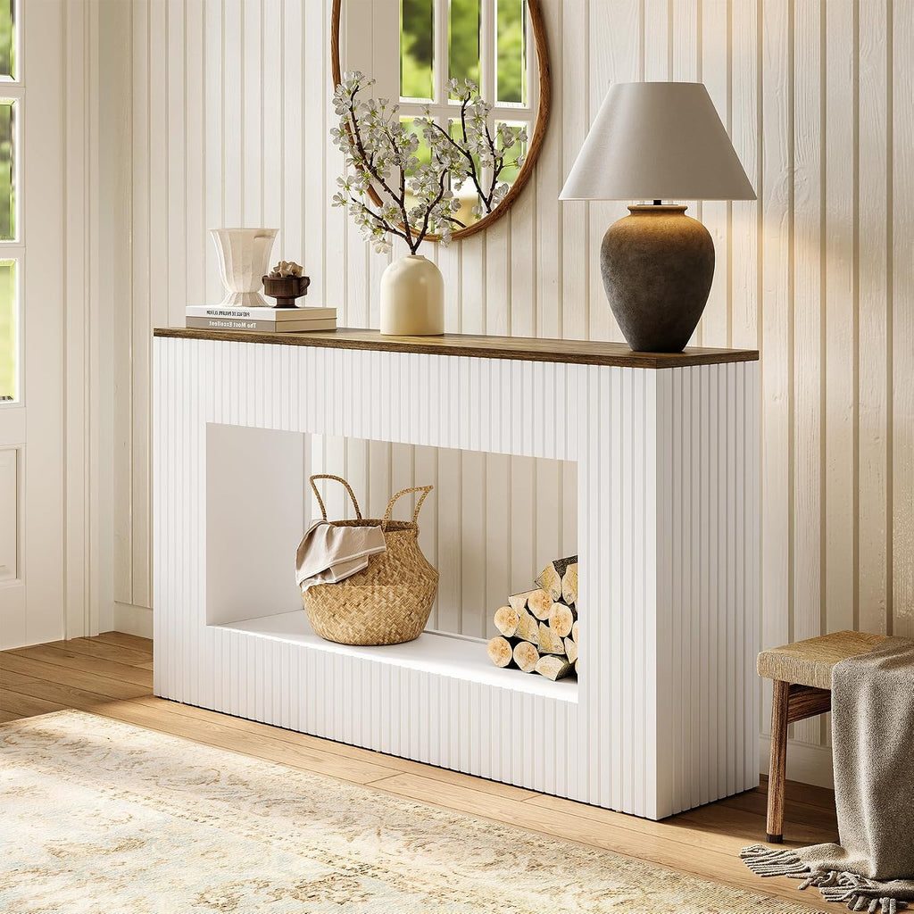LITTLE TREE White Console Table for Entryway, 55 Inch Long Narrow Farmhouse Sofa Table with Storage for Living Room, Hallway, Entry, Behind Couch, Entrance, Foyer