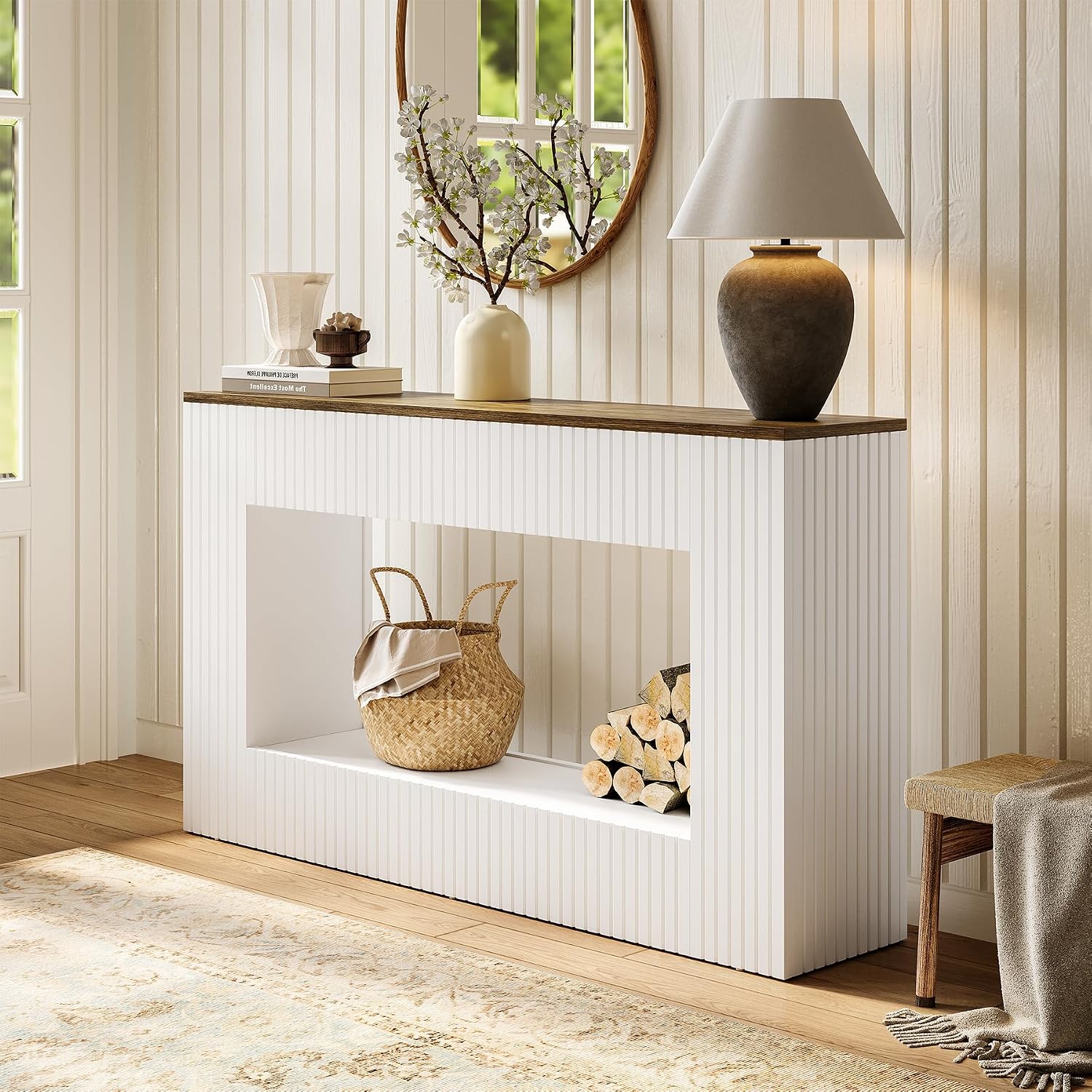 LITTLE TREE White Console Table for Entryway, 55 Inch Long Narrow Farmhouse Sofa Table with Storage for Living Room, Hallway, Entry, Behind Couch, Entrance, Foyer