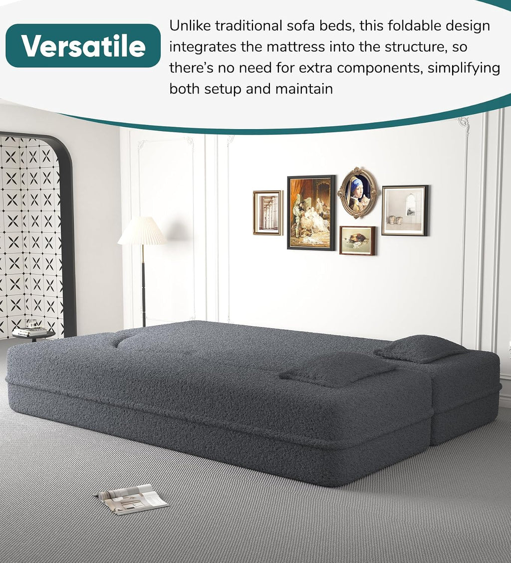 JOYBASE 78in Sofa Couch Convertible Oversized Cloud Loveseat Minimalist Sleeper Sofa Bed for Living Room, Apartment, Office, No Assembly Required (Grey)
