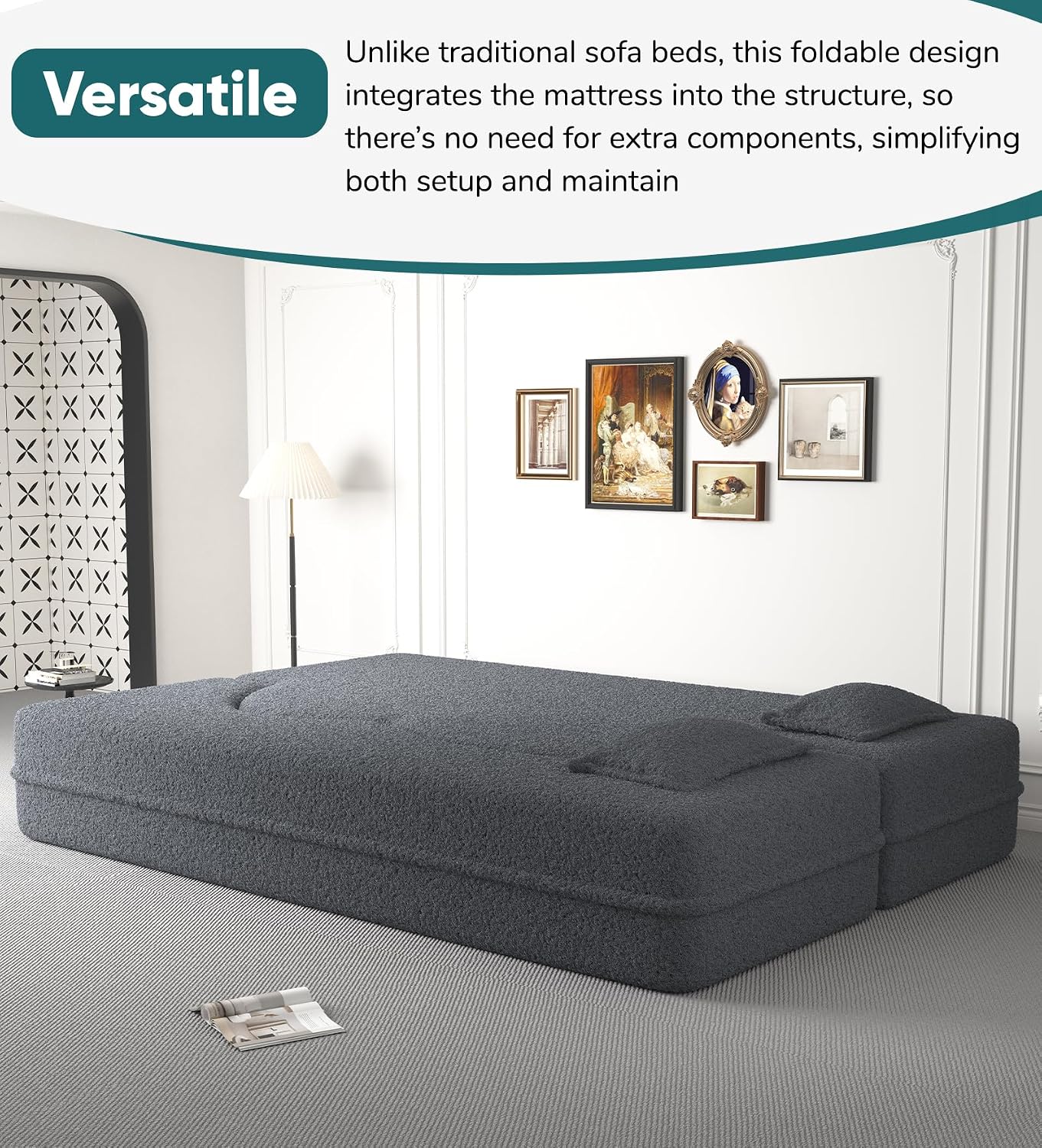 JOYBASE 78in Sofa Couch Convertible Oversized Cloud Loveseat Minimalist Sleeper Sofa Bed for Living Room, Apartment, Office, No Assembly Required (Grey)