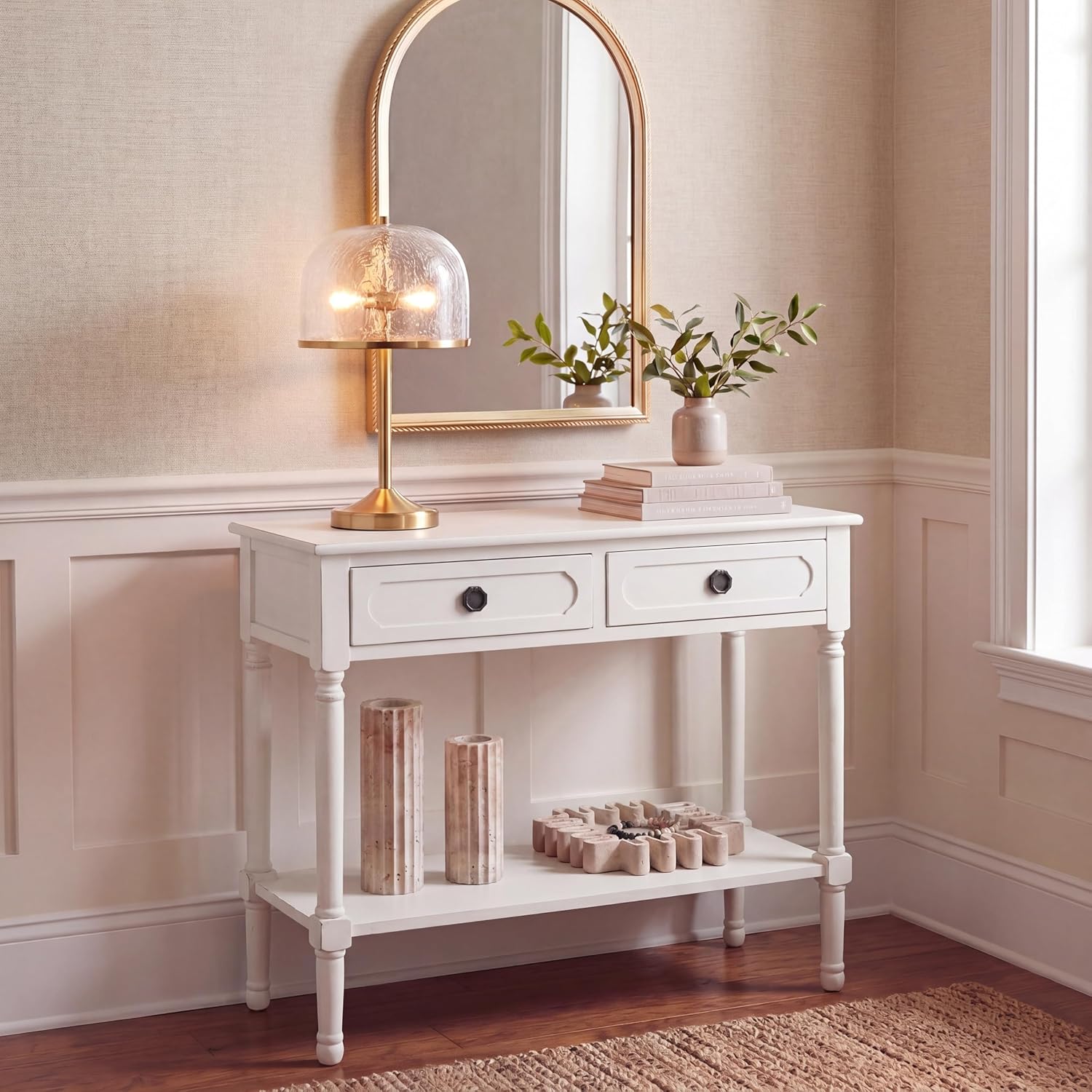 Safavieh Home Collection Allura Distressed White 2-Drawer Bottom Shelf Console Table