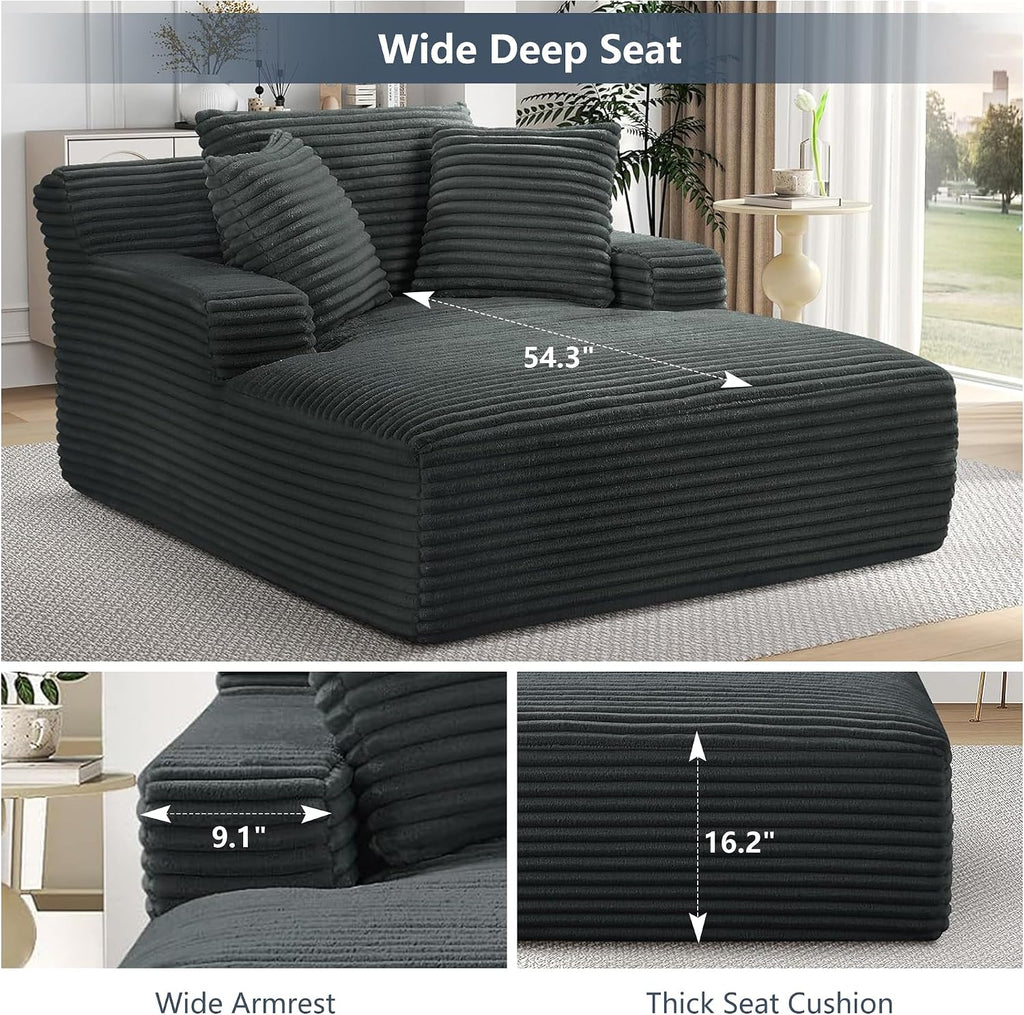 Tmsan 50' Oversized Chaise Lounge Sofa Chair Indoor, Modern Corduroy Sleeper Sofa Cloud Couch with 3 Soft Pillows, Comfy Single Seat Floor Chair for Living Room Apartment Office (Dark Grey)