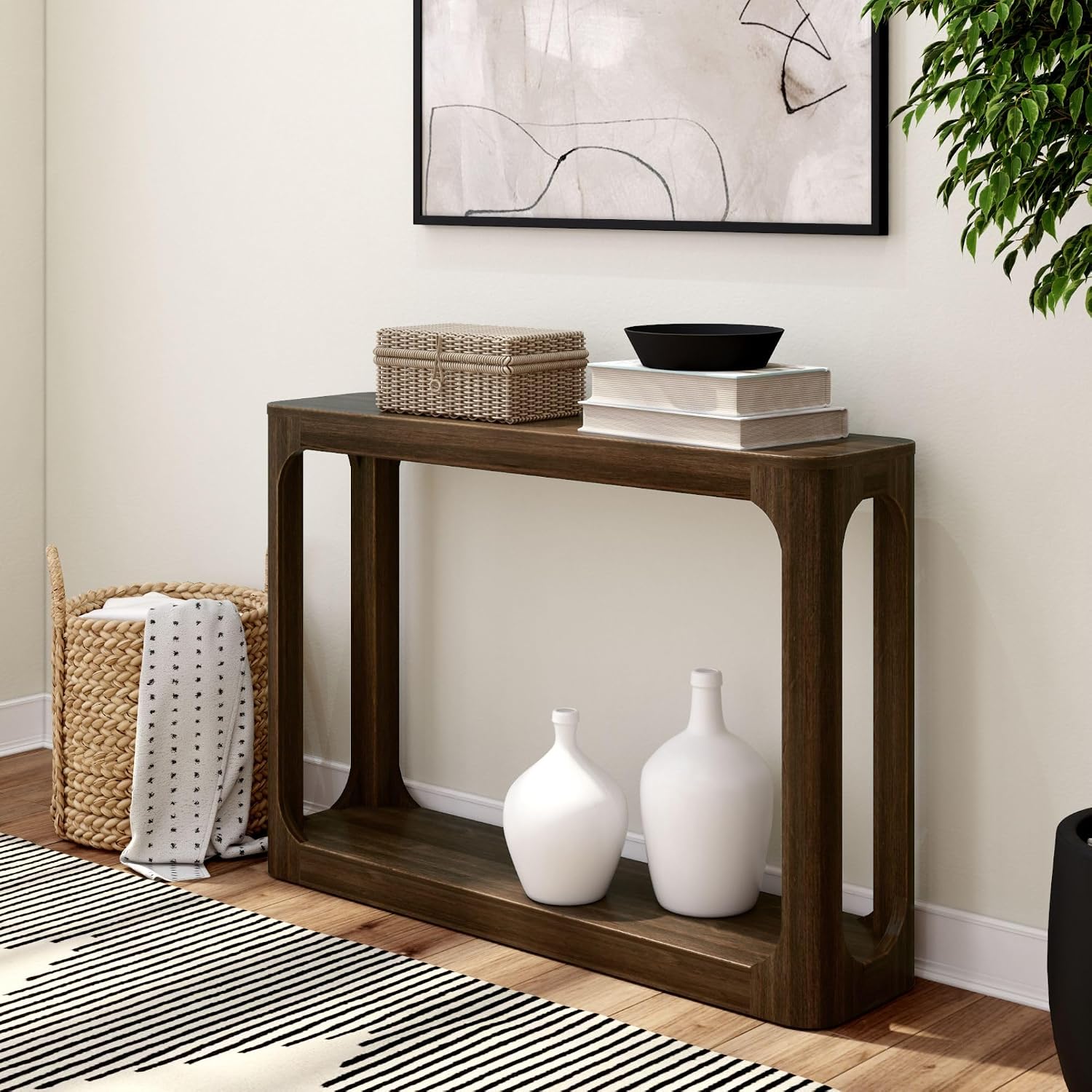 Plank+Beam Forma Console Table, 46 Inch, Solid Wood Sofa Table, Entryway Table for Hallway, Narrow Behind The Couch Table, Console Tables for Entryway, Living Room, Foyer, Easy Assembly, Walnut