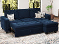 Belffin Sectional Sleeper Sofa with Pull Out Couch Bed Modular Sectional Sofa with Storage Velvet L Shaped Couch Sleeper Bed Blue