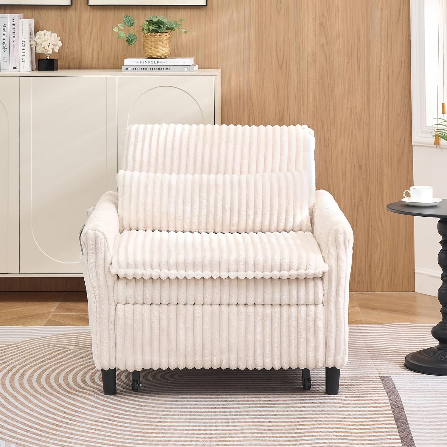 Majnesvon Modern Corduroy Fabric Sofa Bed Futon,3 in 1 Convertible Pullout Sleeper Couches with 3 Reclining Backrests,Small Sofa Chair Bed for Living Room Bedroom (White)