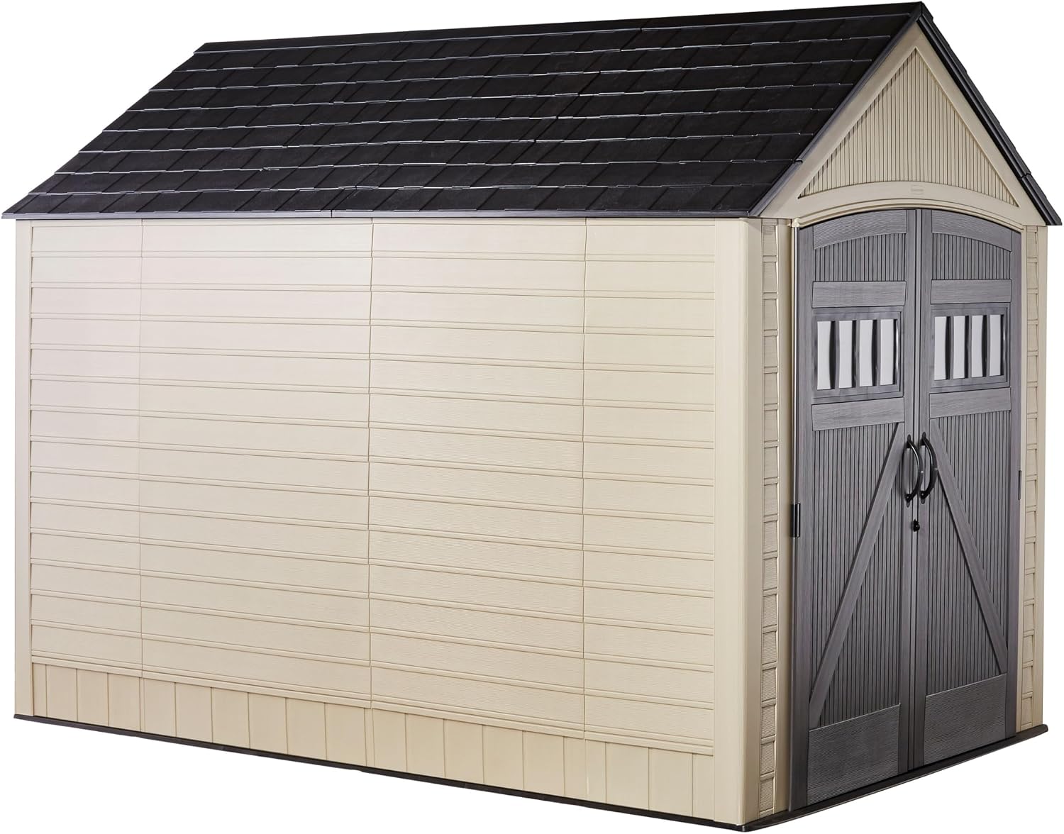 Rubbermaid Resin Outdoor Storage Shed With Floor (7 x 10.5 Ft) Weather Resistant, Brown Gable, Organization for Home/Backyard/Garden Tools/Lawn Mower/Bike Storage/Pool Supplies