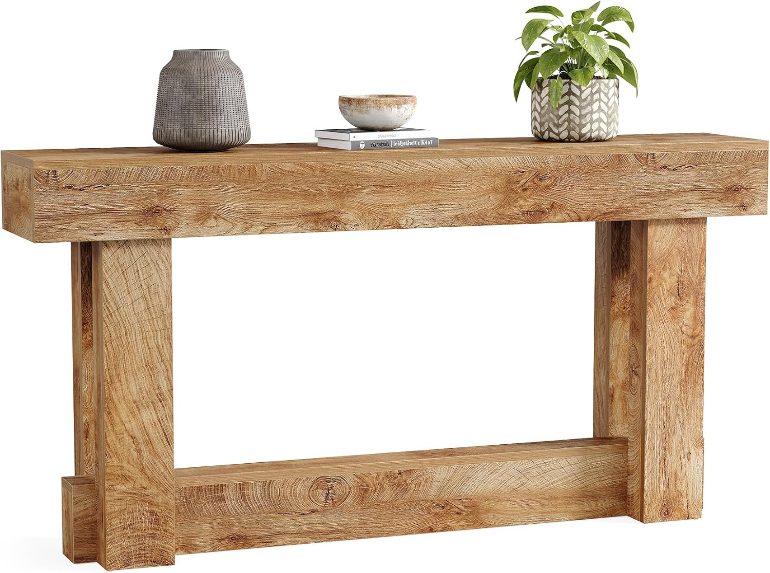 LITTLE TREE 63-Inch Farmhouse Console Table, 2-Tier Wooden Sofa Table Behind the Couch, Narrow Long Entryway Table for Living Room, Entrance, Hallway (Natural)