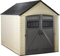 Rubbermaid Resin Outdoor Storage Shed With Floor (7 x 10.5 Ft) Weather Resistant, Brown Gable, Organization for Home/Backyard/Garden Tools/Lawn Mower/Bike Storage/Pool Supplies