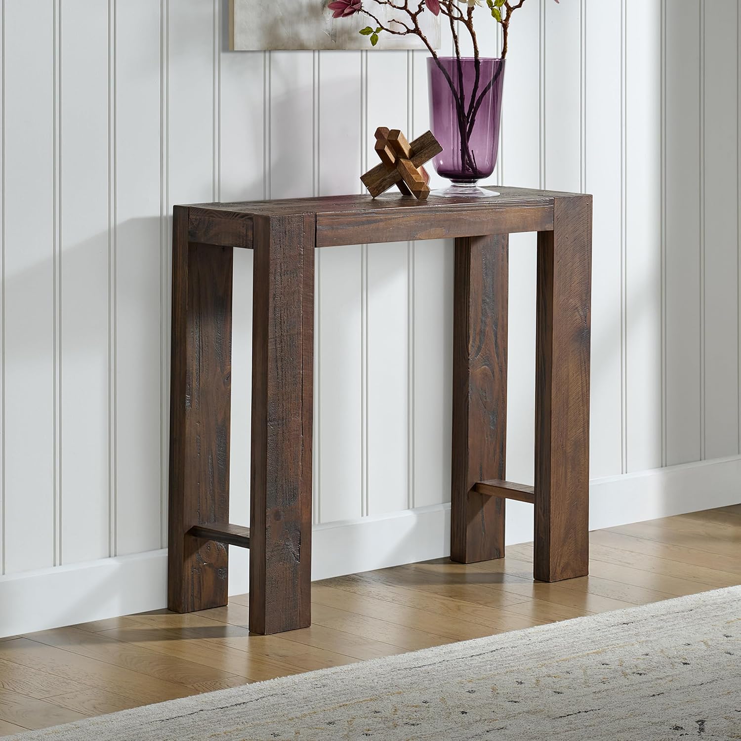 Alaterre Furniture Classic Solid Wood Console Table - 36 Inch Modern Farmhouse Small Entryway Table - Easy Assembly Living Room Furniture for Behind The Couch, Entryway, or Hallway (Brown)