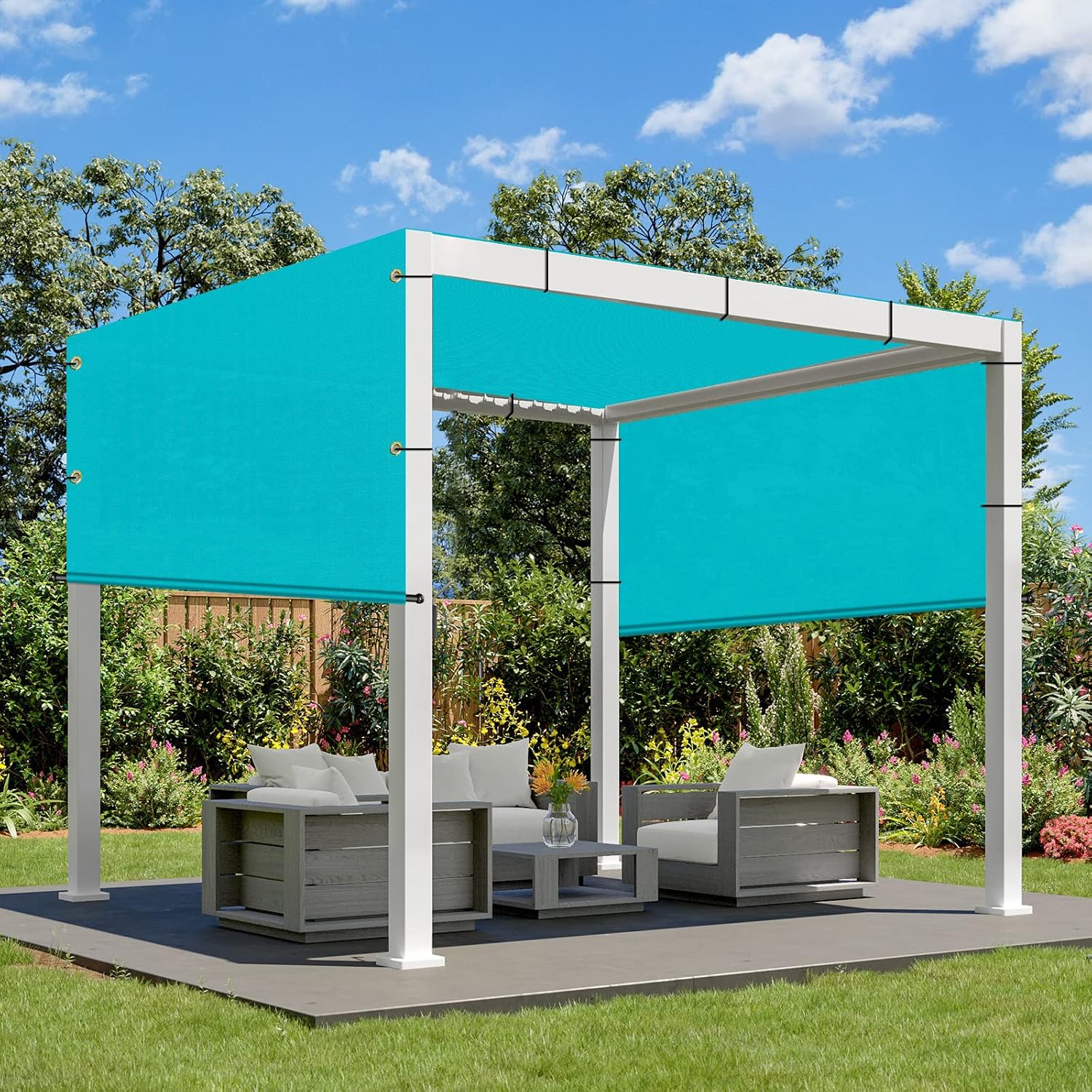 SunnyRoyal Pergola Shade Canopy Cover Waterproof 8' x 4' Replacement Shade Cloth Sail Panelfor Pergola Canopy Outdoor Privacy Patio Porch with Grommets Weighted Rods (Turquoise Green)