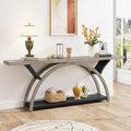 Tribesigns 70.87' Console Table with Storage Shelf, Narrow Long Sofa Table Behind Couch Table, 2-Tier Rustic Entryway Table with Half Moon Frame for Hallway Living Room, Gray & Black (Gray & Black)